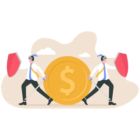 Business team holding shield reflecting attacks  Illustration