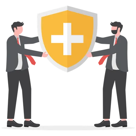 Team Holding Shields Against Business Teamwork Unity Illustration