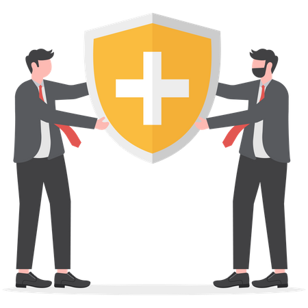 Business team holding shields against business  Illustration