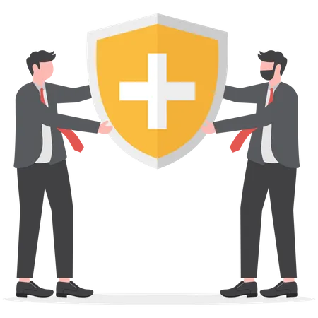 Business team holding shields against business  Illustration