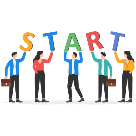 Business team holding Start text for new business project  Illustration
