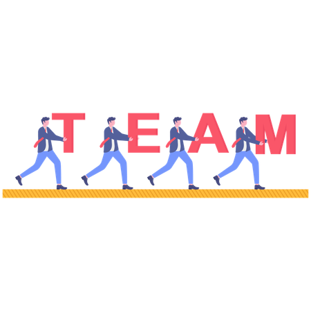Business team holding TEAM work while running together  Illustration