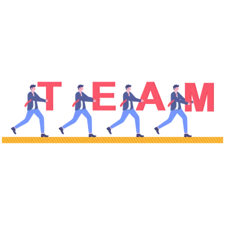Business team holding TEAM work while running together  Illustration