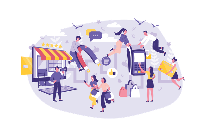 Business team is attracting customers  Illustration