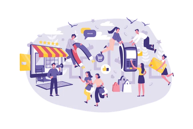 Business team is attracting customers  Illustration