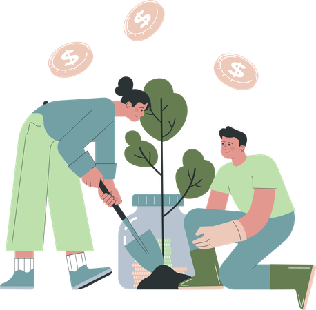 Business team is growing money plant  イラスト