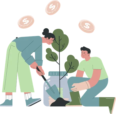 Business team is growing money plant  イラスト