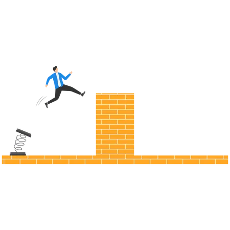 Business team is holding bulb and jump over the wall  Illustration
