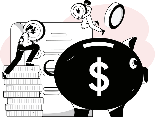 Business team is saving money in piggy bank  Illustration