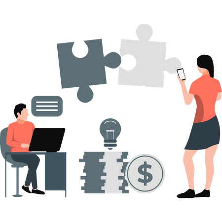 Business team is solving business puzzle  Illustration