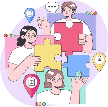 Business team is solving business puzzles  Illustration