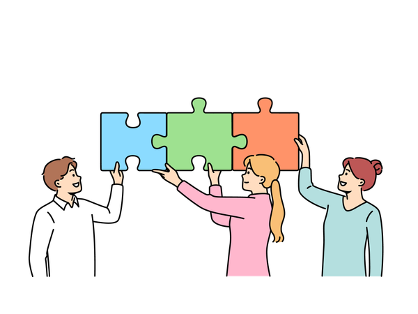 Business team is solving business puzzle  Illustration