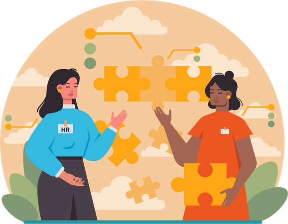 Business team is solving business puzzles  Illustration