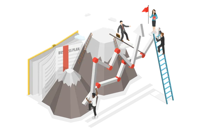 3 D Isometric Flat Vector Illustration Of Goal Achievement Group People Is Climbing A Mountain Illustration