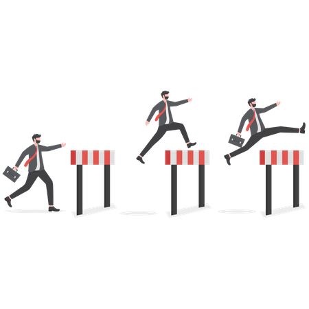 Business team jumping over hurdles  Illustration