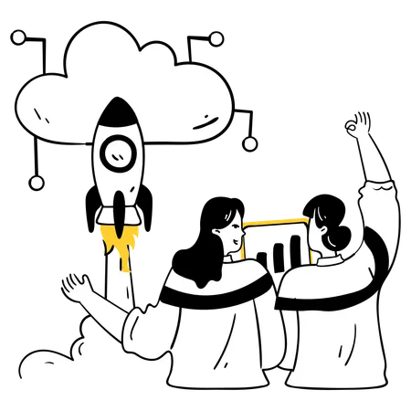 Business team launching Tech-Powered Startup  Illustration