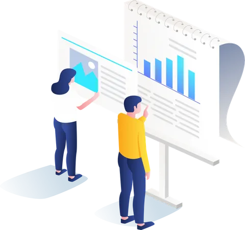 Business team looking at business analysis  Illustration