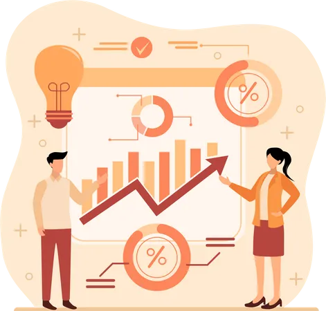 Business team looking at growth chart  Illustration