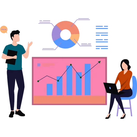 Business team looking at profit graph  Illustration