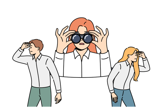 Business team looking in different directions in search of new opportunities to attract customers  Illustration