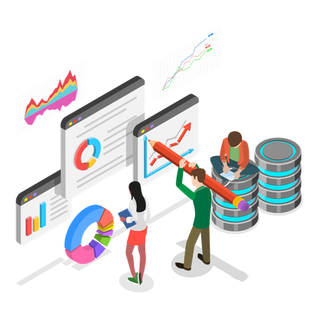 Business team managing financial data  Illustration