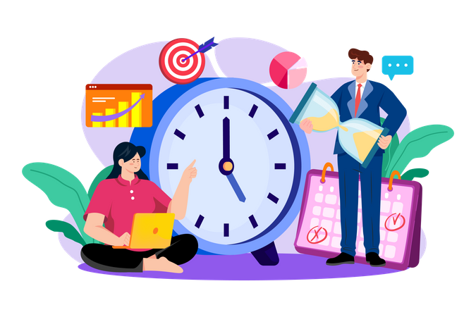 Business team managing time Illustration
