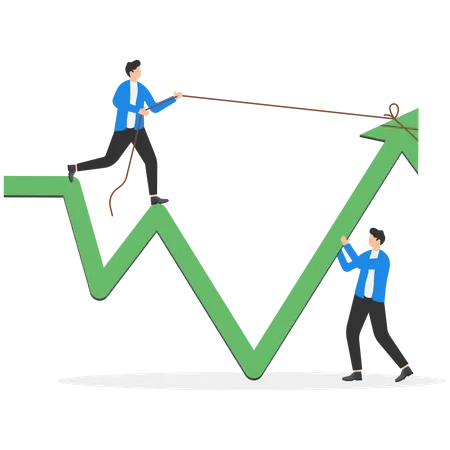 Cooperation To Improve And Raising Performance Business Team Members Help Push Arrow Rising Up Graph Teamwork Effort To Help Growing Business Resistance Or Support For Business Growth Illustration