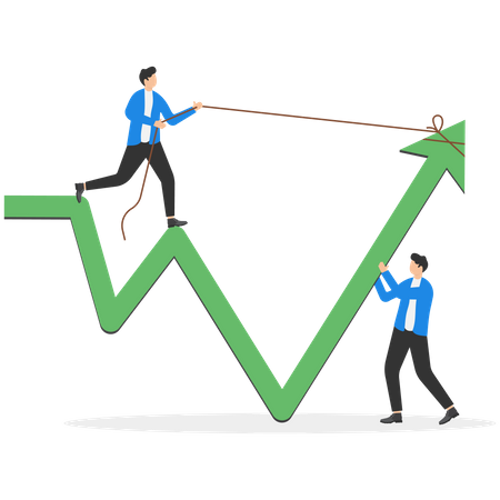 Business team members pushing profit  Illustration