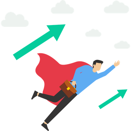 Business team members superhero flying high in the sky  Illustration