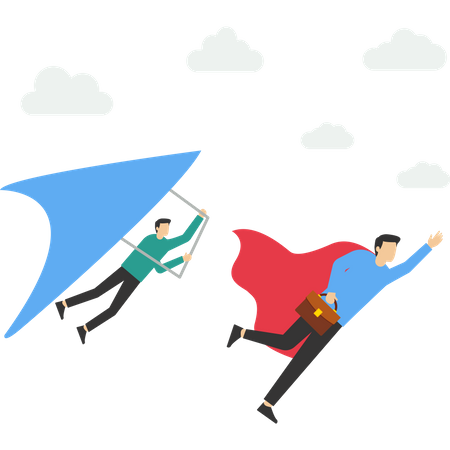 Business team members superhero flying high in the sky  Illustration