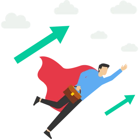 Business team members superhero flying high in the sky  Illustration