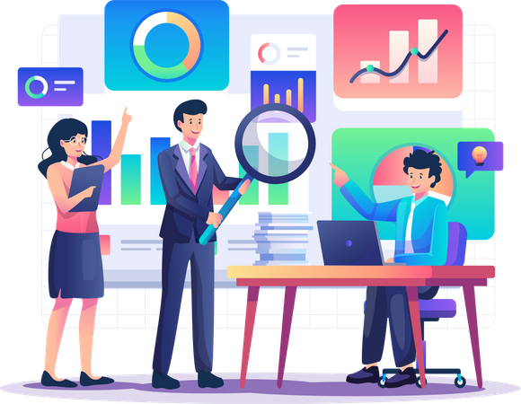 Business team monitoring data analytics  Illustration