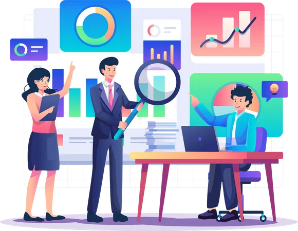 Business team monitoring data analytics  Illustration