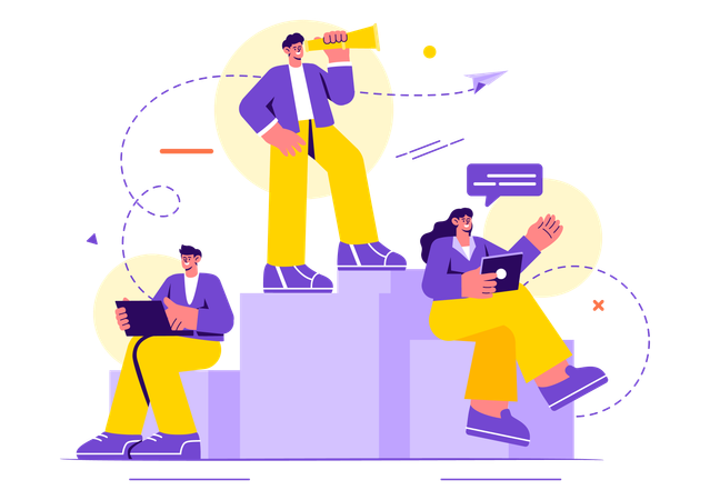 Business team motivates each other to promote business  Illustration