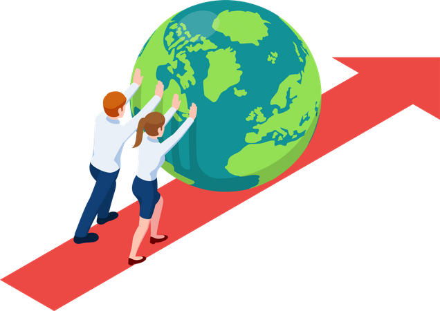 Business team moving business to global level  Illustration