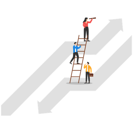 Business team moving up to growth from down graph  Illustration