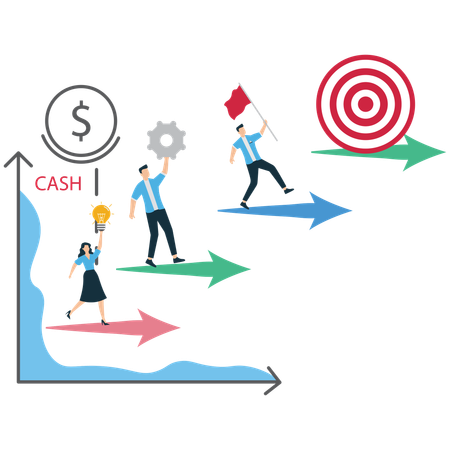 Business Team Moving Upward Toward Target  Illustration