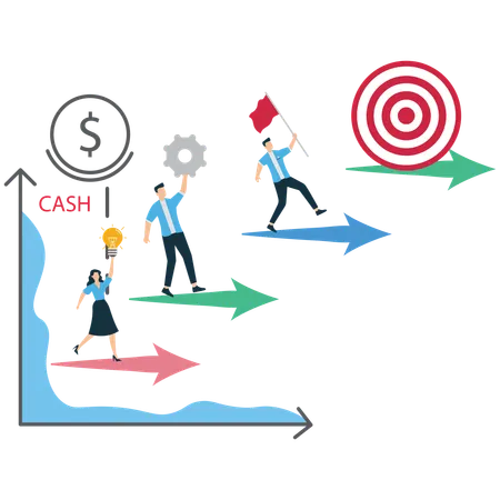 Business Team Moving Upward Toward Target  Illustration