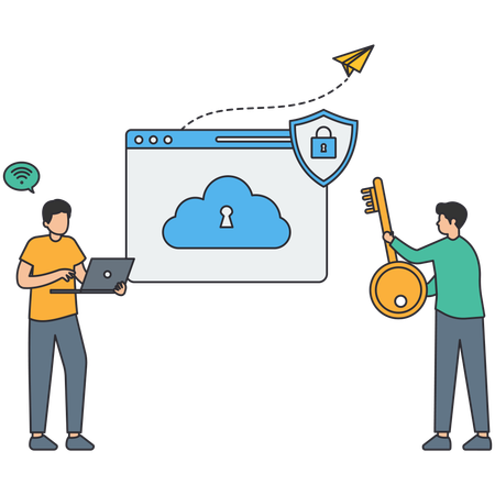 Geschäftsteam nutzt Datenschutz  Illustration