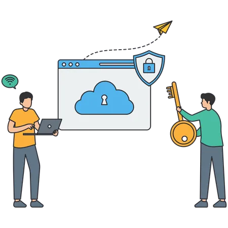 Geschäftsteam nutzt Datenschutz  Illustration