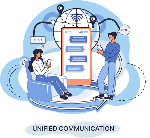 Geschäftsteam nutzt Unified Communications  Illustration