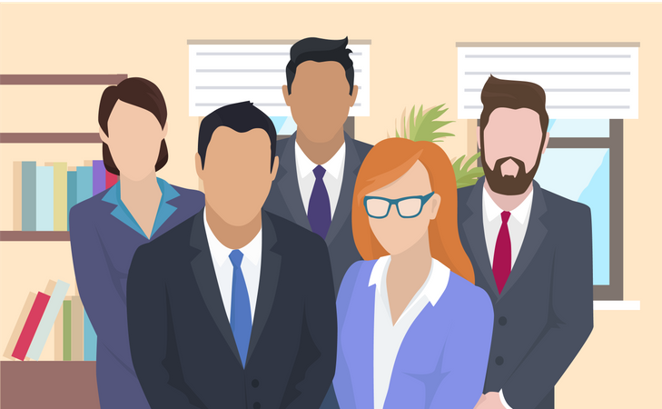Business team of three businessmen and two businesswomen  イラスト