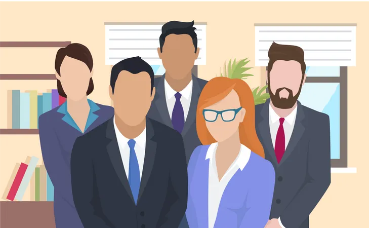 Business team of three businessmen and two businesswomen  Illustration