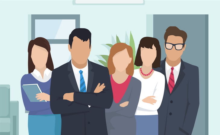 Business team of three businesswomen and two businessmen  イラスト