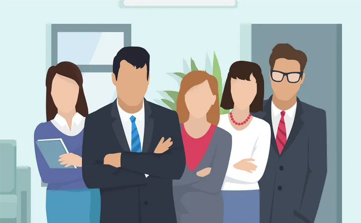 Business team of three businesswomen and two businessmen  Illustration