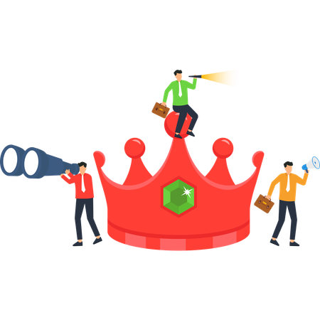 クラウンリーダーシップビジョン成功戦略のビジネスチーム  イラスト