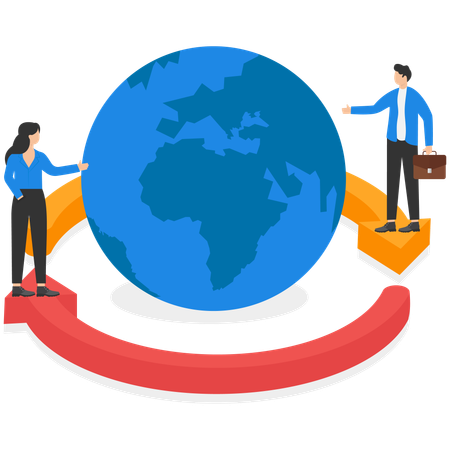 Business team operating around globe  Illustration