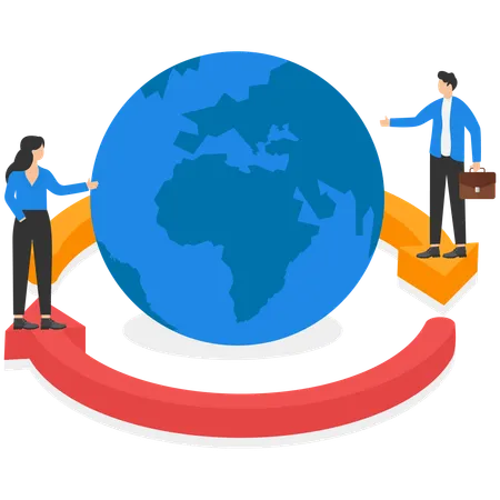 Business team operating around globe  Illustration