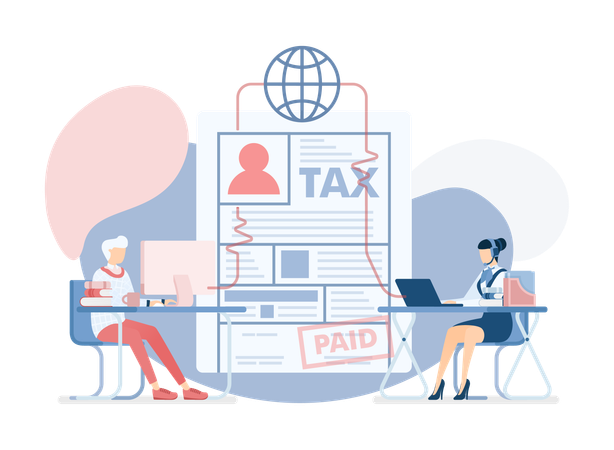 Business team paying business tax  Illustration