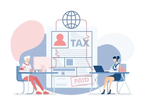 Business team paying business tax  Illustration